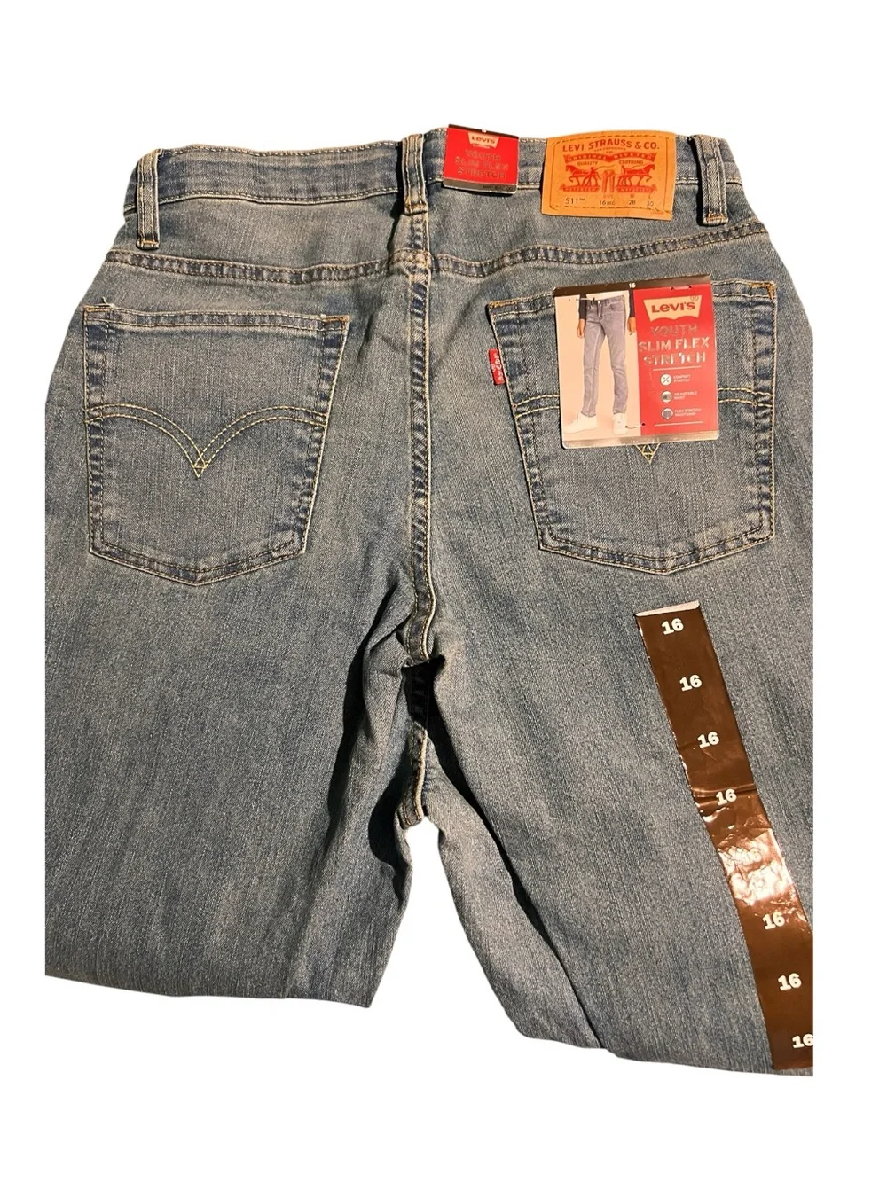 2 Pair Levis Boys Youth Jeans 511 Slim Flex Stretch Denim Blue Jeans 16 -28 x 30